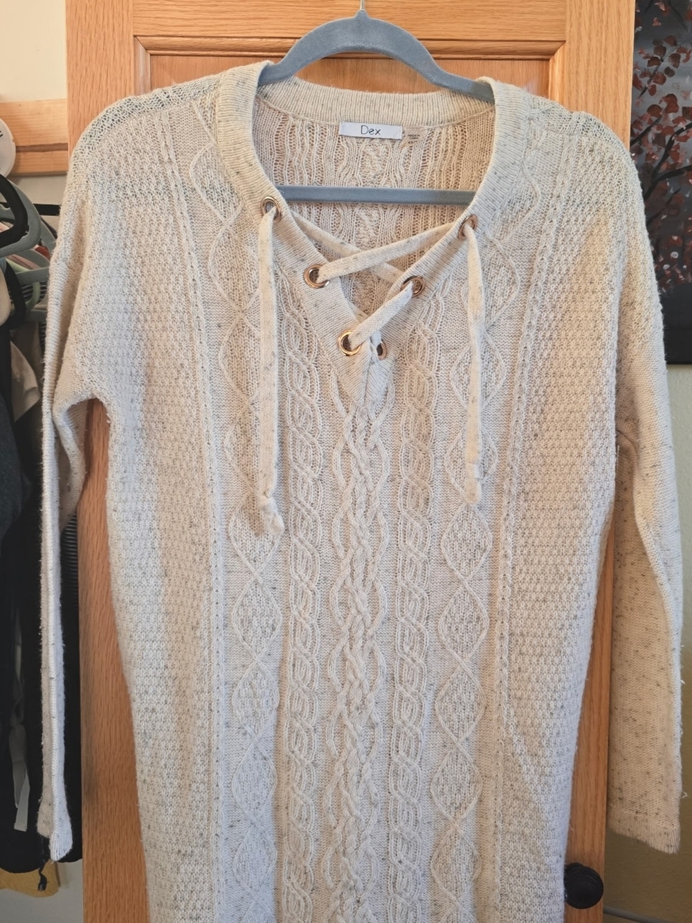 Dex Lace-Up Cable V-Neck Sweater in Cream